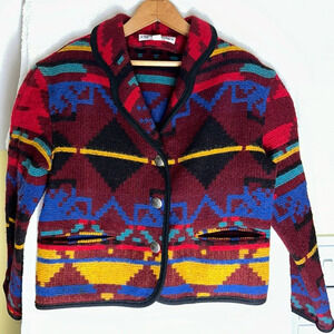Vintage Memphis Blues Southwest Navajo Wool Blazer Jacket Equestrian Western VTG